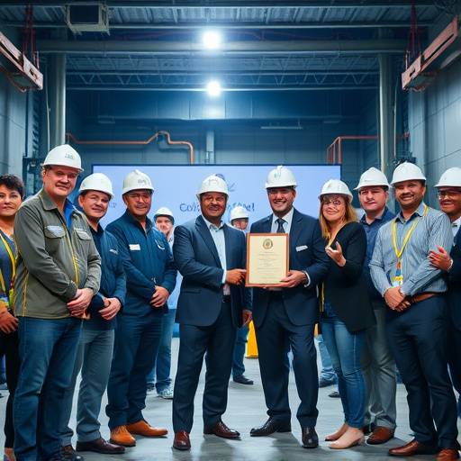 Exemplo de fotografia no portfólio: Premiaäão de uma empresa de mineraäão com os diretores e funcionários