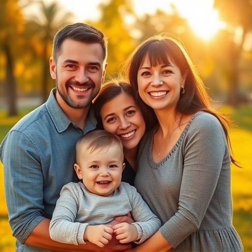 Exemplo de fotografia no portfólio: Retrato de família em um parque ensolarado